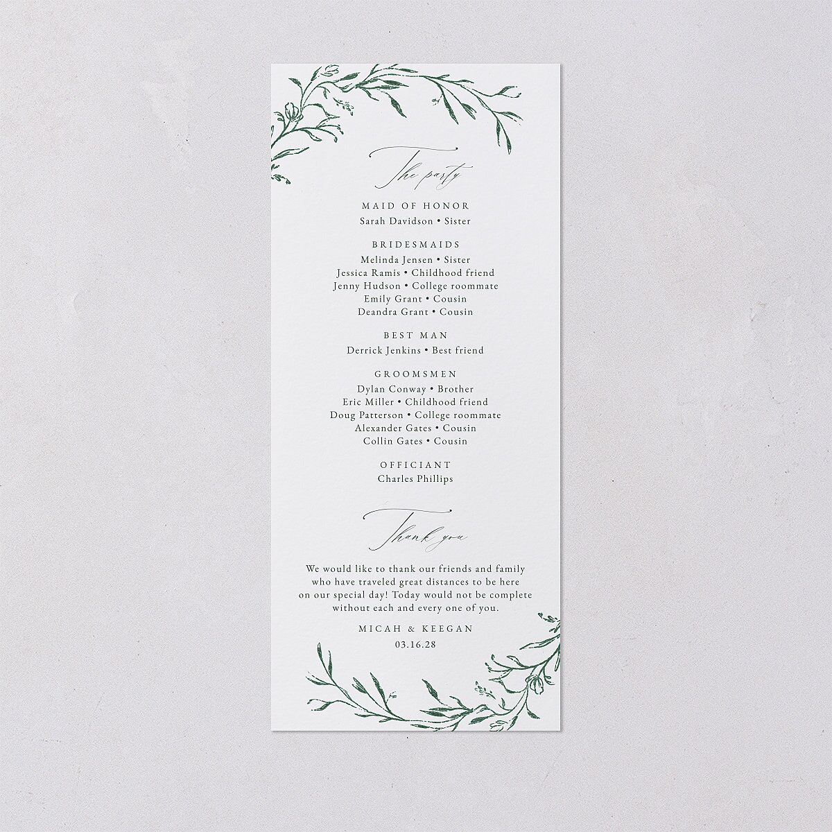 Illustrated Vines Wedding Programs Hunter Green Signature