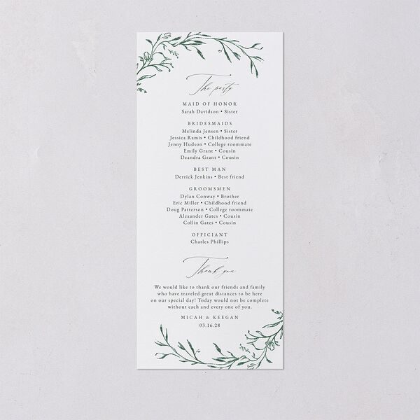 Illustrated Vines Wedding Programs Hunter Green Signature