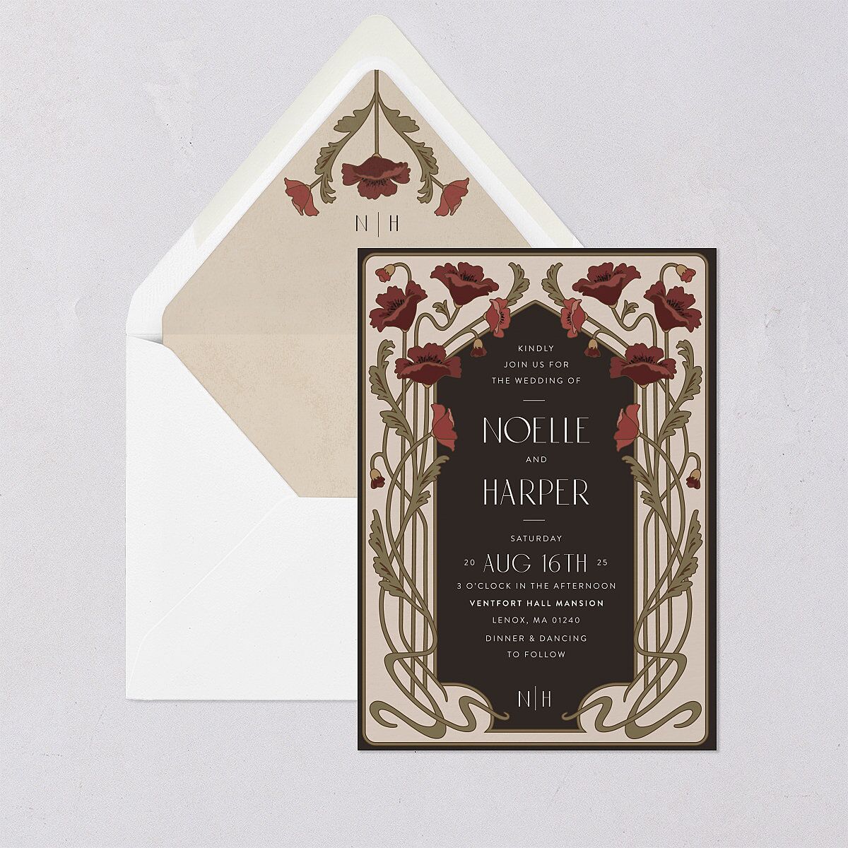 Vintage Nouveau Floral Euro Envelope Liners Merlot Luxe