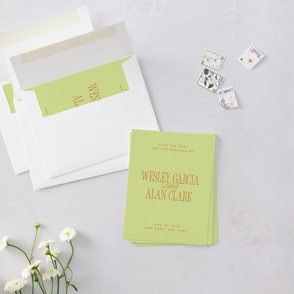 Hollywood Type Save the Date Petite Cards Avocado Signature smooth Blank No Standard