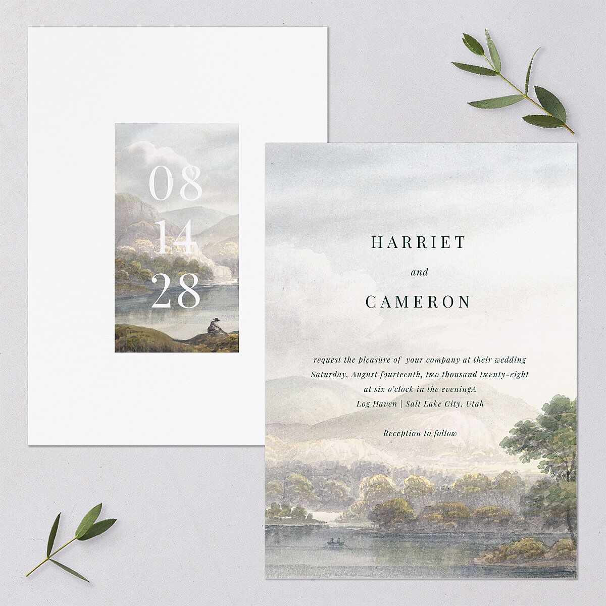 Vintage Landscape Wedding Invitations Dark Green Signature Blank No Standard