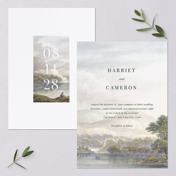 Vintage Landscape Wedding Invitations Dark Green Signature Blank No Standard