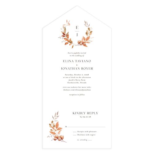 Leafy Rustic Monogram All-in-One Wedding Invitations Raw Sienna Signature Light Both Recipient and Return Addresses No