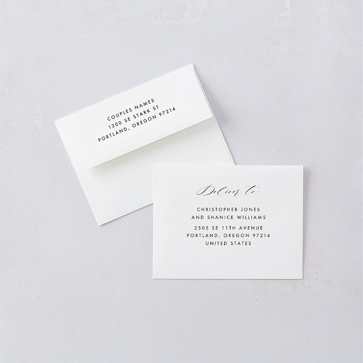 Elegant Glow Save the Date Magnet Envelopes White Navy Both Recipient and Return Addresses Signature Standard