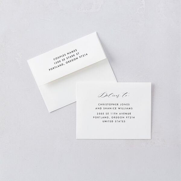 Elegant Glow Save the Date Magnet Envelopes White Navy Both Recipient and Return Addresses Signature Standard