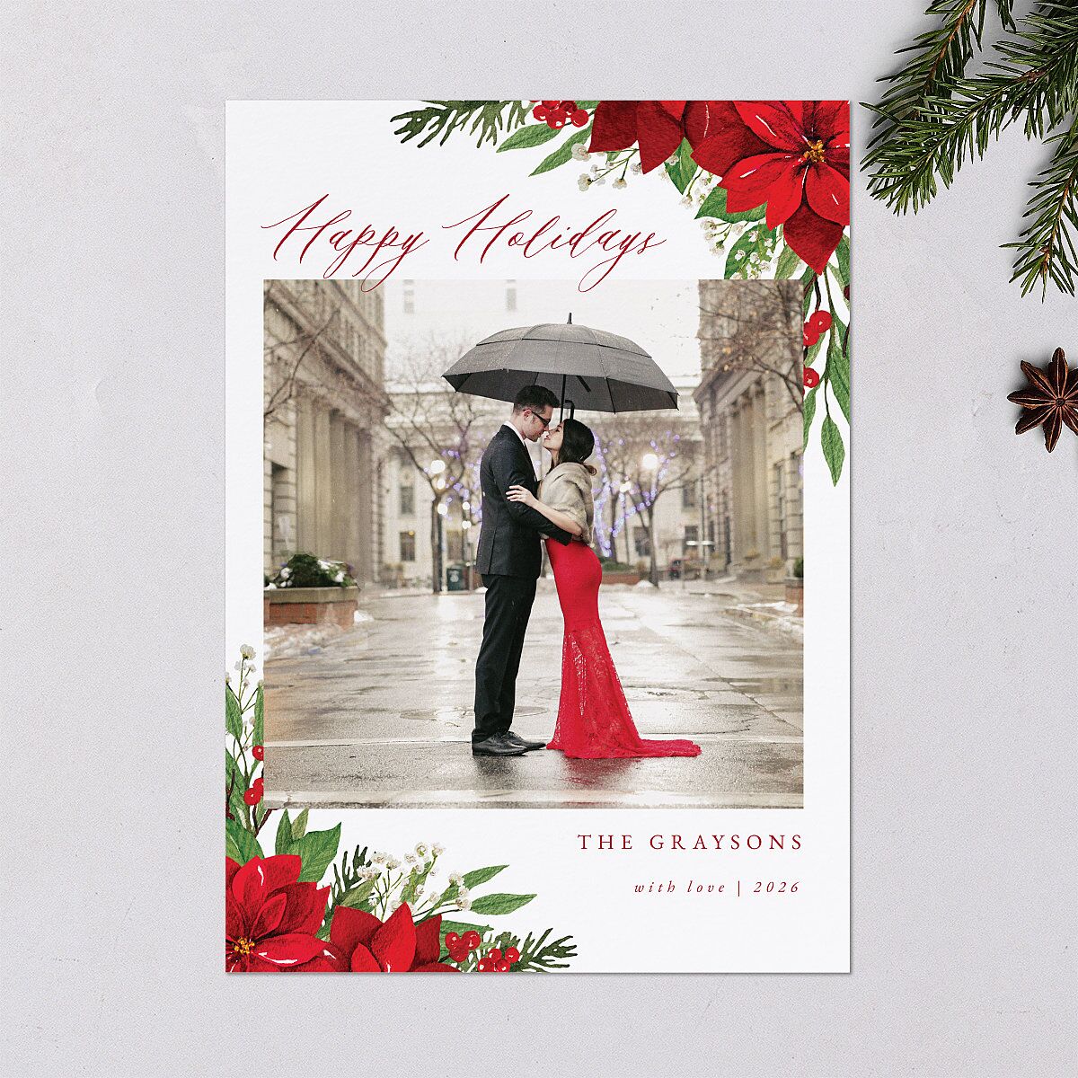 Beloved Poinsettia Holiday Cards Crimson Signature Blank Standard Portrait