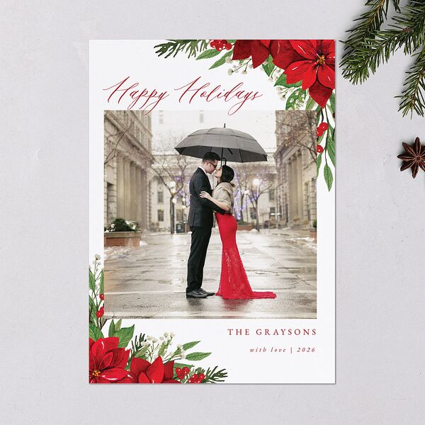 Beloved Poinsettia Holiday Cards Crimson Signature Blank Standard Portrait