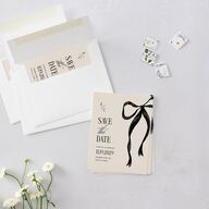 Whimsical Hand Drawn Bow Save the Date Petite Cards Linen Signature smooth Blank No Standard