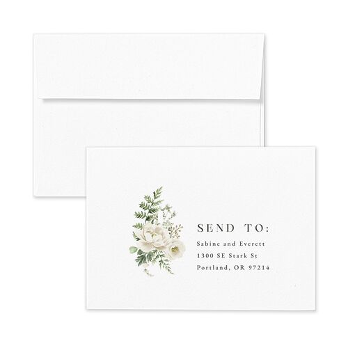 Gilded Fern Frame Botanical Response Card Envelopes White Linen Return Address Signature Standard