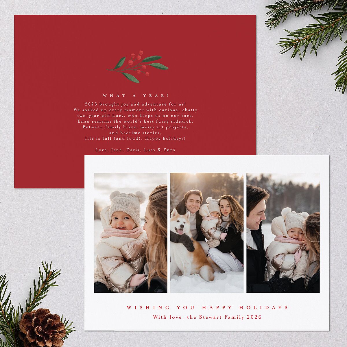 Triptych Holiday Holiday Cards True Red Signature Blank Landscape Standard