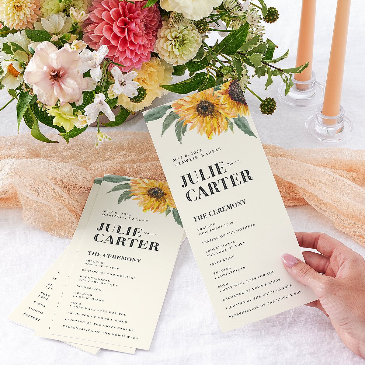 Sunflower Wedding Programs Cream Signature