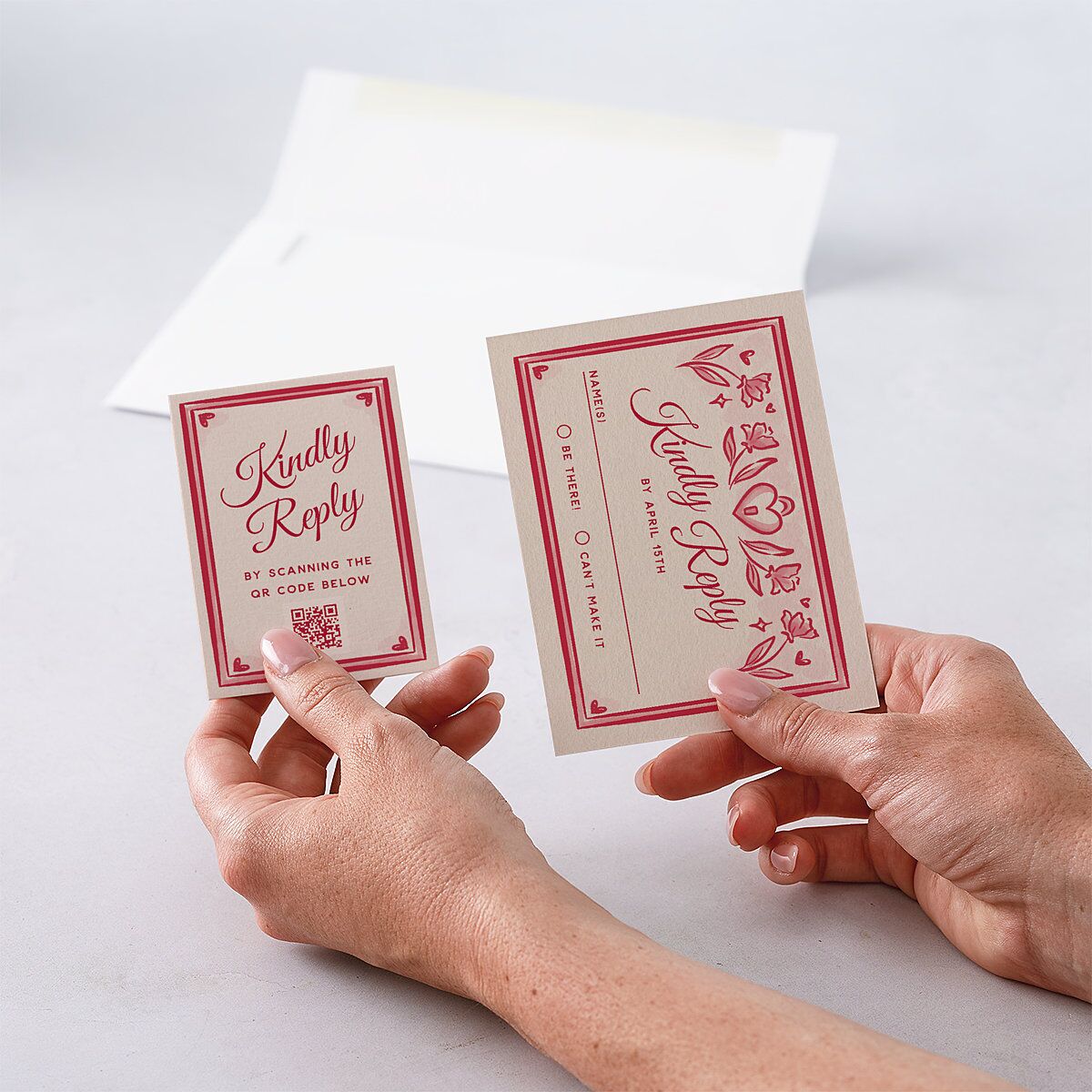 Vintage Heart Locket QR Code RSVP Cards Crimson Signature Standard