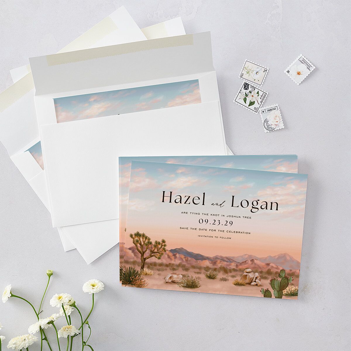 Desert Cactus Save the Date Cards Peach Fuzz Signature smooth Blank No