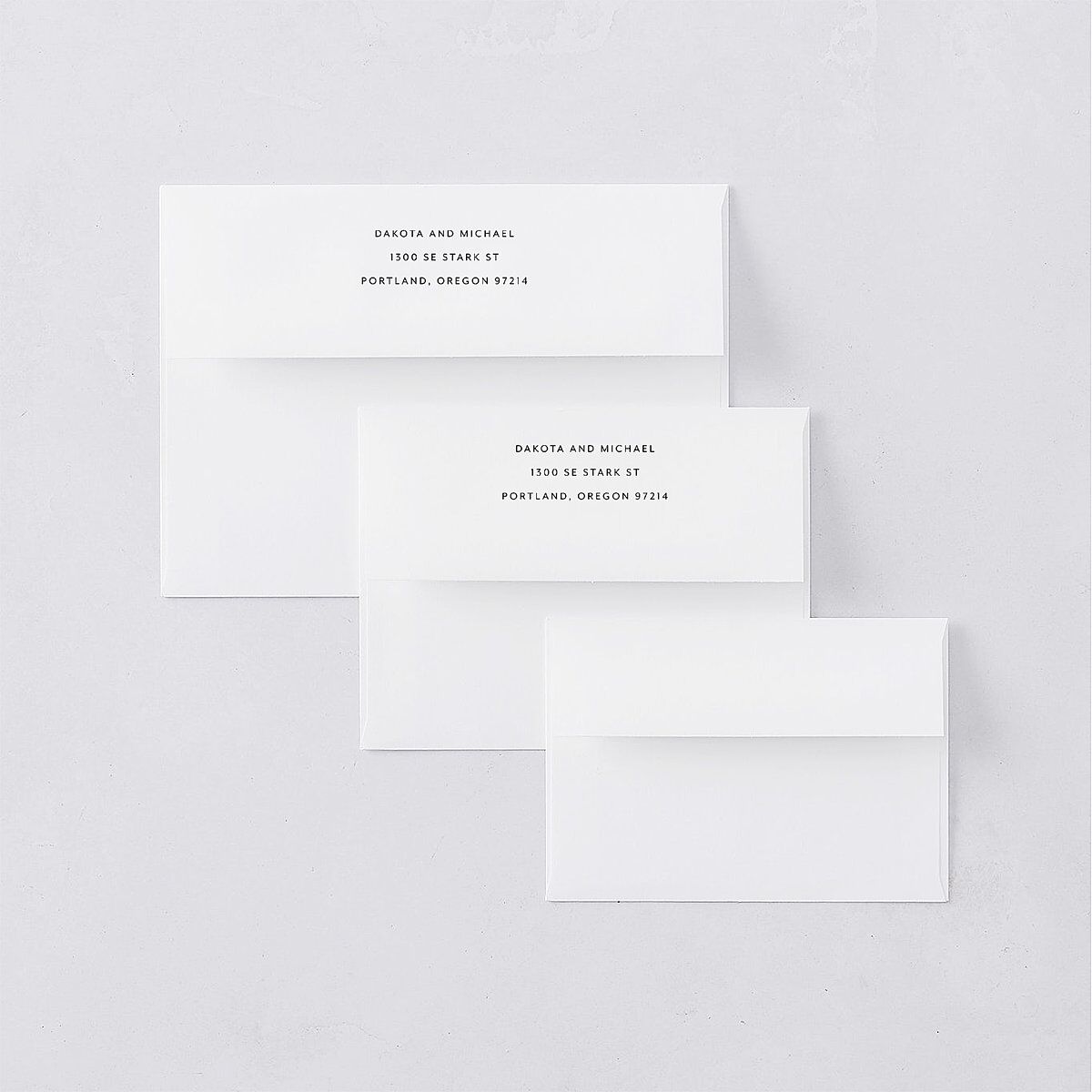 Signatures Save the Date Petite Card Envelopes White Off-White Both Recipient and Return Addresses Signature Standard