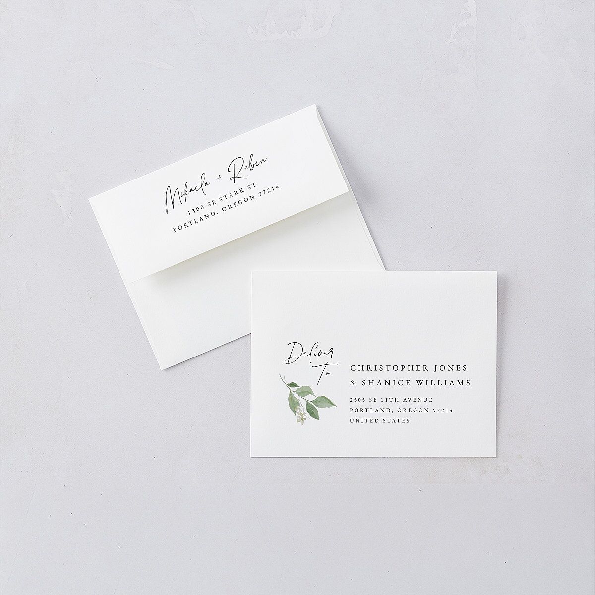 Fairytale Woodgrain Slab Thank You Card Envelopes White Pure White Both Recipient and Return Addresses Signature Standard