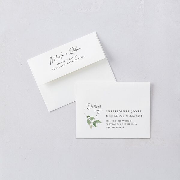 Fairytale Woodgrain Slab Thank You Card Envelopes White Pure White Both Recipient and Return Addresses Signature Standard
