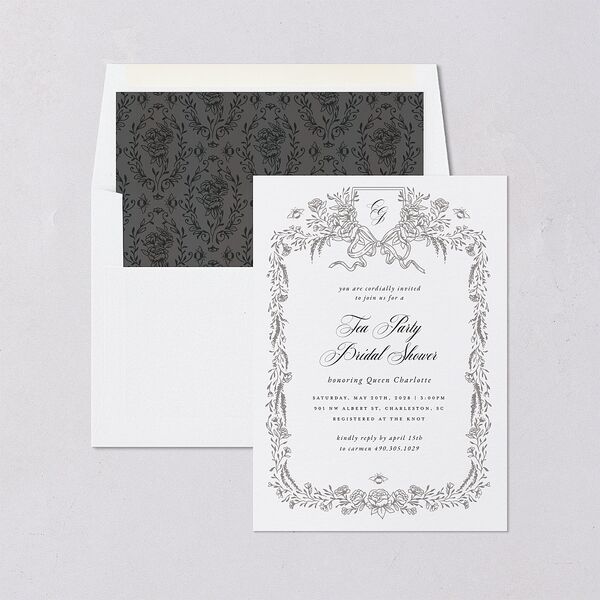Rose Garden Crest Bridal Shower Invitations by Bridgerton Pure White Signature Blank Standard