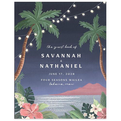 Vintage Hawaiian Island Wedding Guest Book Midnight Navy