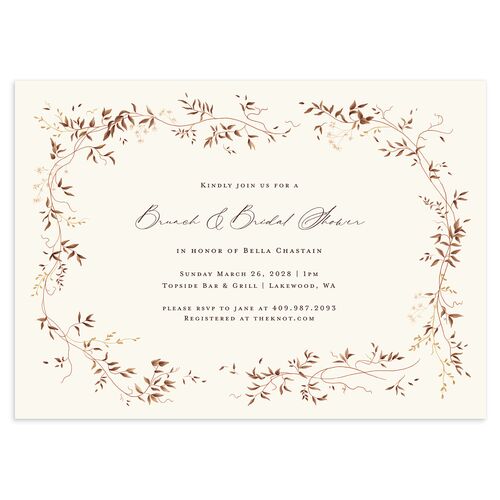 Dainty Fairytale Greenery Bridal Shower Invitations Deep Bronze Signature Blank Standard