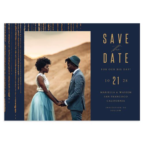 Classic Cascade Save The Date Cards Navy Signature smooth Blank No Standard