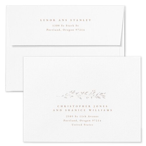 Foliage Accent Save The Date Card Envelopes Desert Rose White Recipient Address Signature Standard