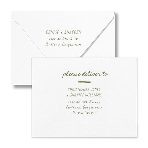 Dainty Bow Save the Date Petite Card Euro Envelopes Peridot White Both Recipient and Return Addresses Luxe Signature