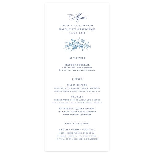 Elegant Rose Crest Engagement Party Menus Sapphire Signature