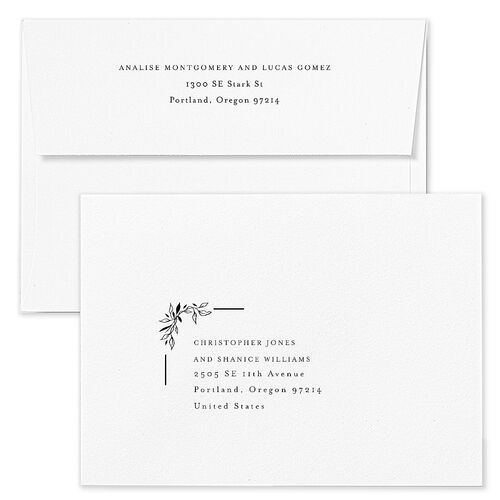 Monogram Leaves Wedding Invitation Envelopes White Licorice Recipient Address Standard Signature