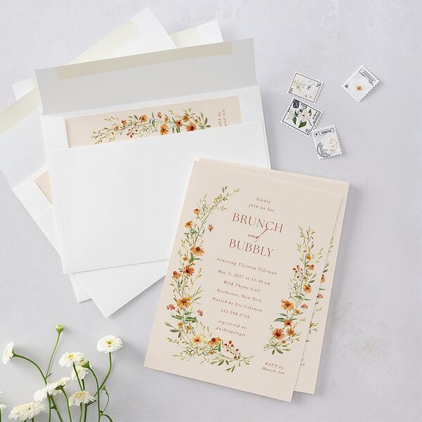 Wildflower Border Bridal Shower Invitations Cinnamon Signature Blank Standard