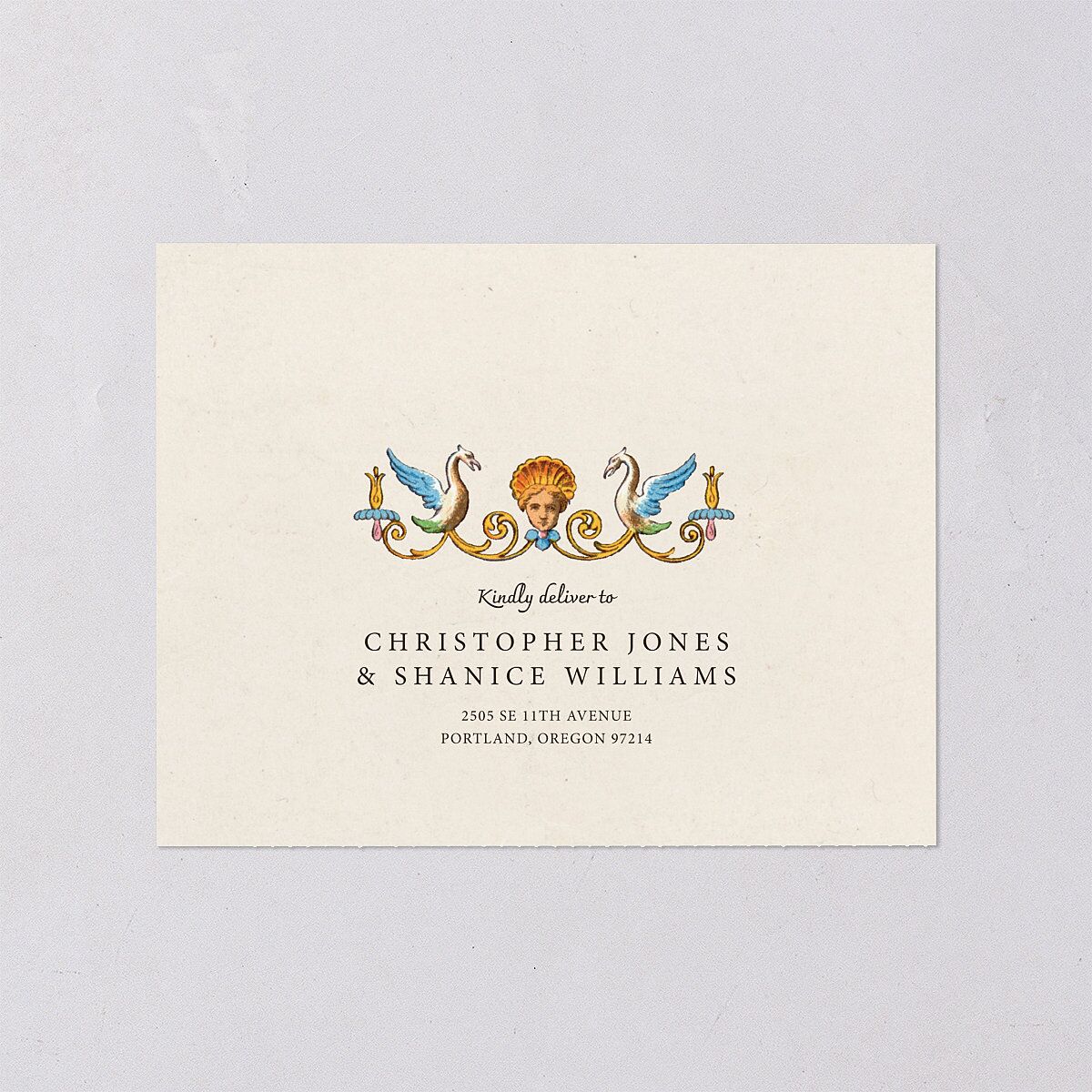 Medieval Renaissance All-in-One Wedding Invitations Moss Signature Light Both Recipient and Return Addresses No