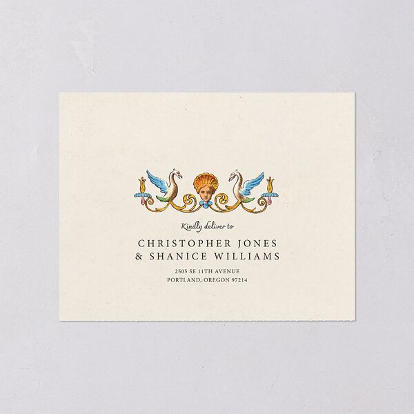 Medieval Renaissance All-in-One Wedding Invitations Moss Signature Light Both Recipient and Return Addresses No