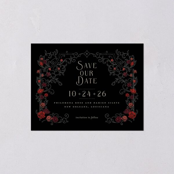 Gothic Gate Save the Date Petite Cards Licorice Signature smooth Blank No Standard