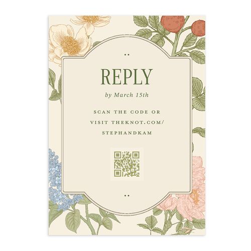 Floral Vintage Lattice QR Code RSVP Cards Champagne Signature Standard