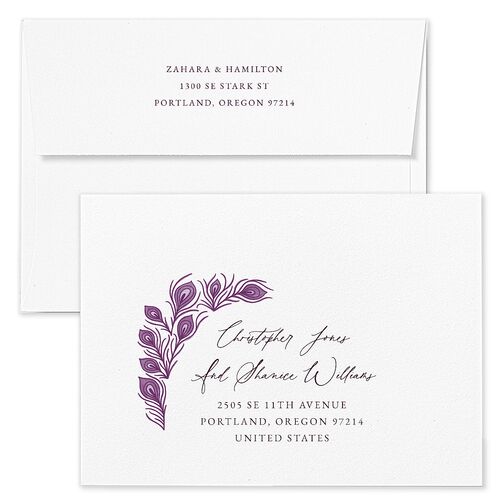 Peacock Nouveau Save The Date Card Envelopes Terracotta Bordeaux Recipient Address Signature Standard