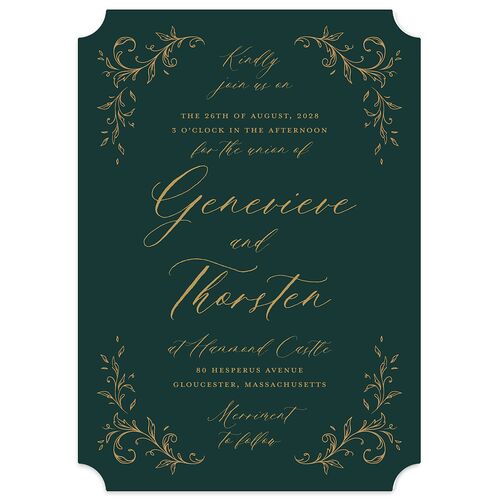 Dark Vintage Fantasy Wedding Invitations Dark Emerald Signature Blank No Ticket