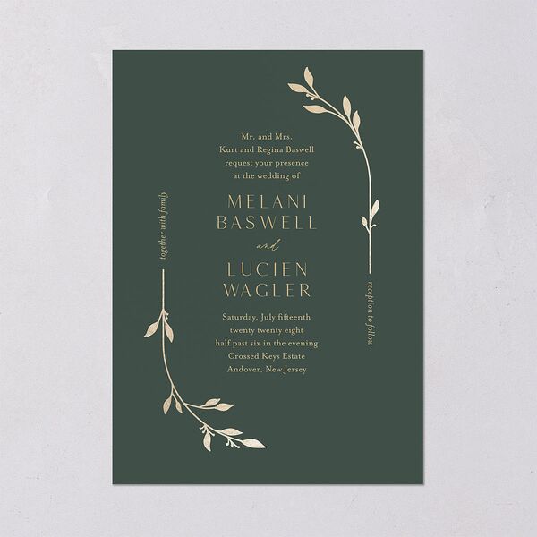 Gilded Sprigs Foil Wedding Invitations Gold Dark Emerald Signature Blank No Standard