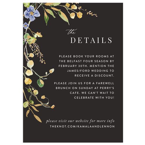 Glistening Wildflower Foil Wedding Event Detail Cards Gold Licorice Signature Standard