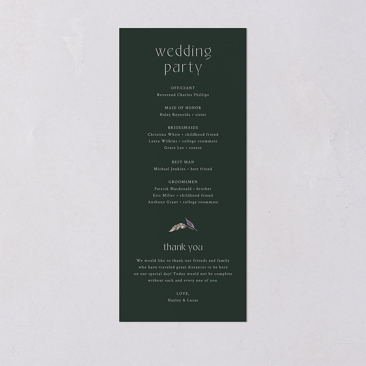 Crystal Forest Wedding Programs Hunter Green Signature