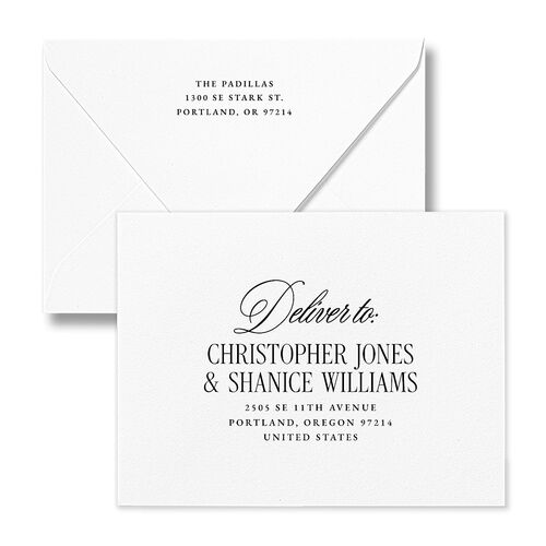 Retro Classic Newlywed Photo Thank You Card Euro Envelopes White Pure White Both Recipient and Return Addresses Luxe Signature