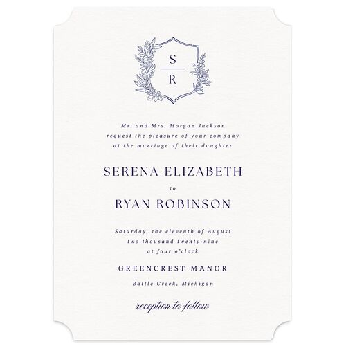 Elegant Garland Crest Wedding Invitations Sapphire Signature Blank No Ticket