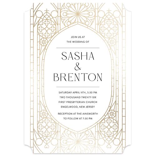 Chapel Arch Wedding Invitations Gold Pure White Signature Blank No Ticket