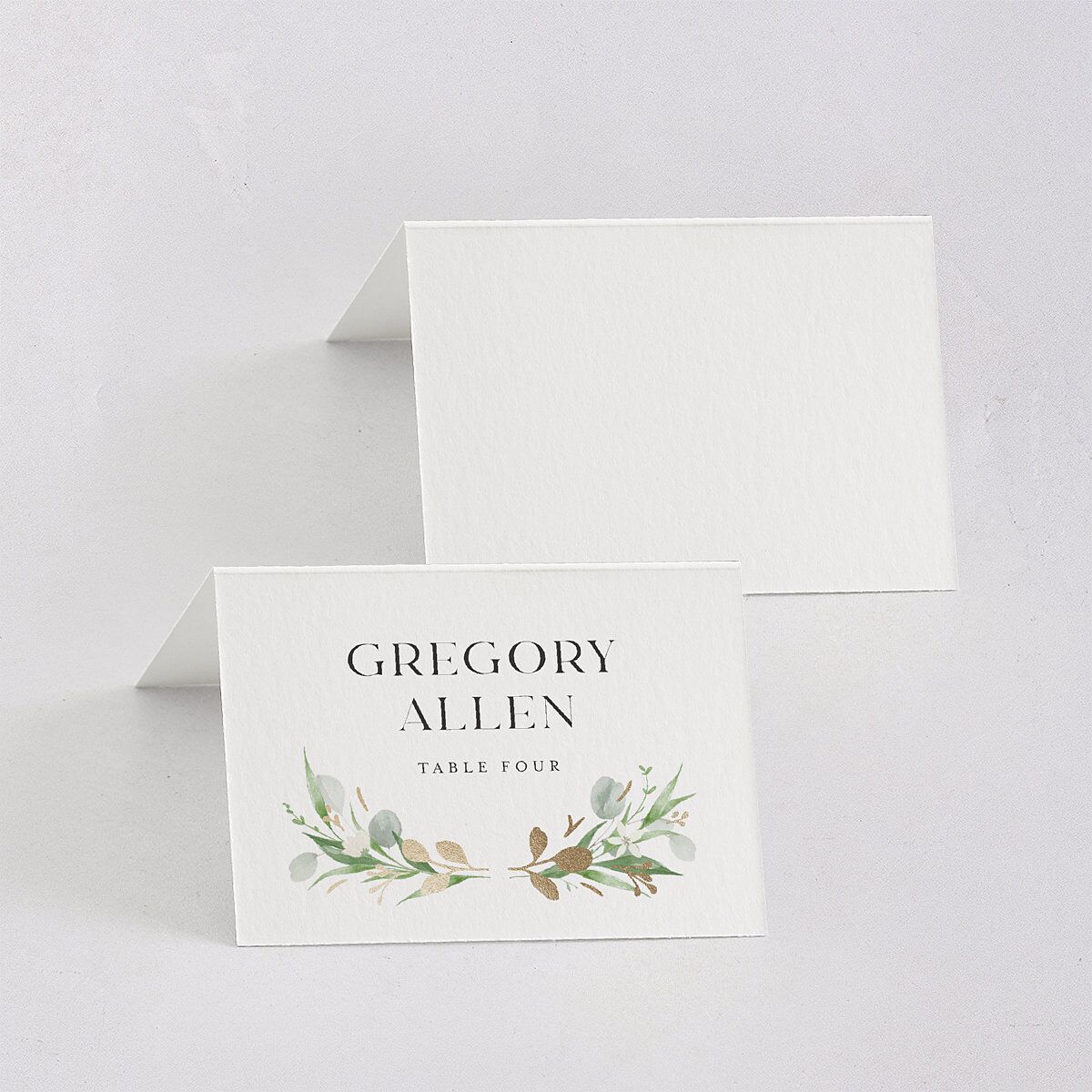 Greenery Laurel Foil Place Cards Pure White Gold Signature