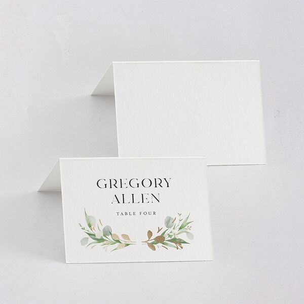 Greenery Laurel Foil Place Cards Pure White Gold Signature