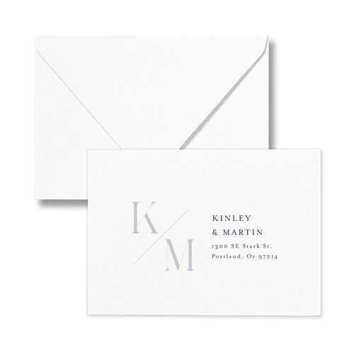 Monogram Slant Response Card Euro Envelopes White Navy Return Address Luxe