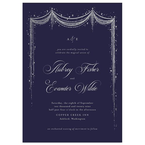 Fairytale Luxury Foil Wedding Invitations Silver Navy Signature Blank No Standard