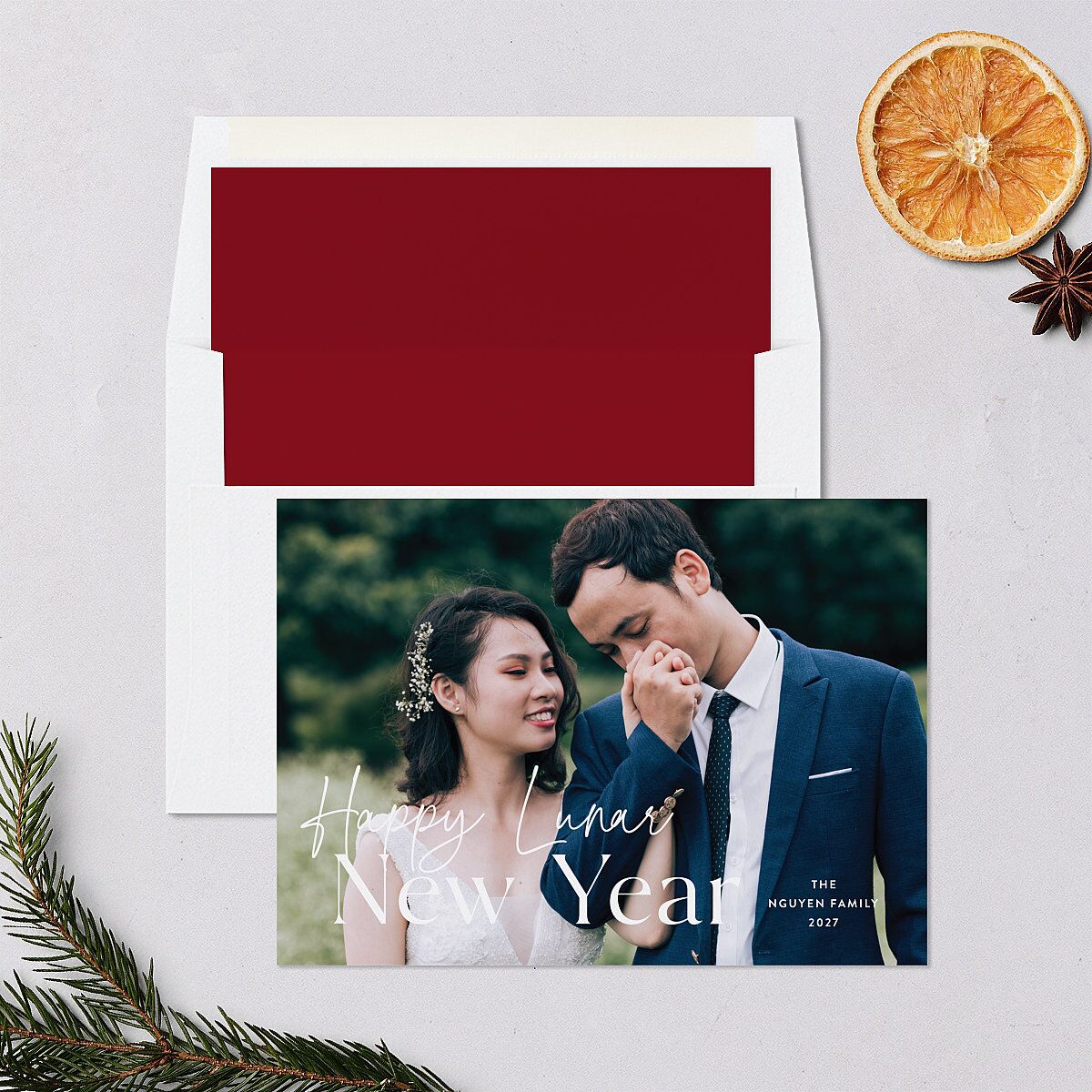 Happy Lunar New Year Holiday Cards Ruby Signature Blank Landscape Standard
