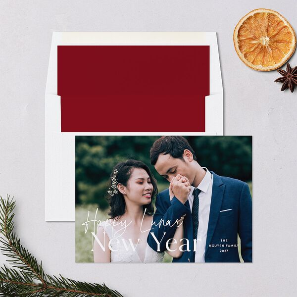 Happy Lunar New Year Holiday Cards Ruby Signature Blank Landscape Standard