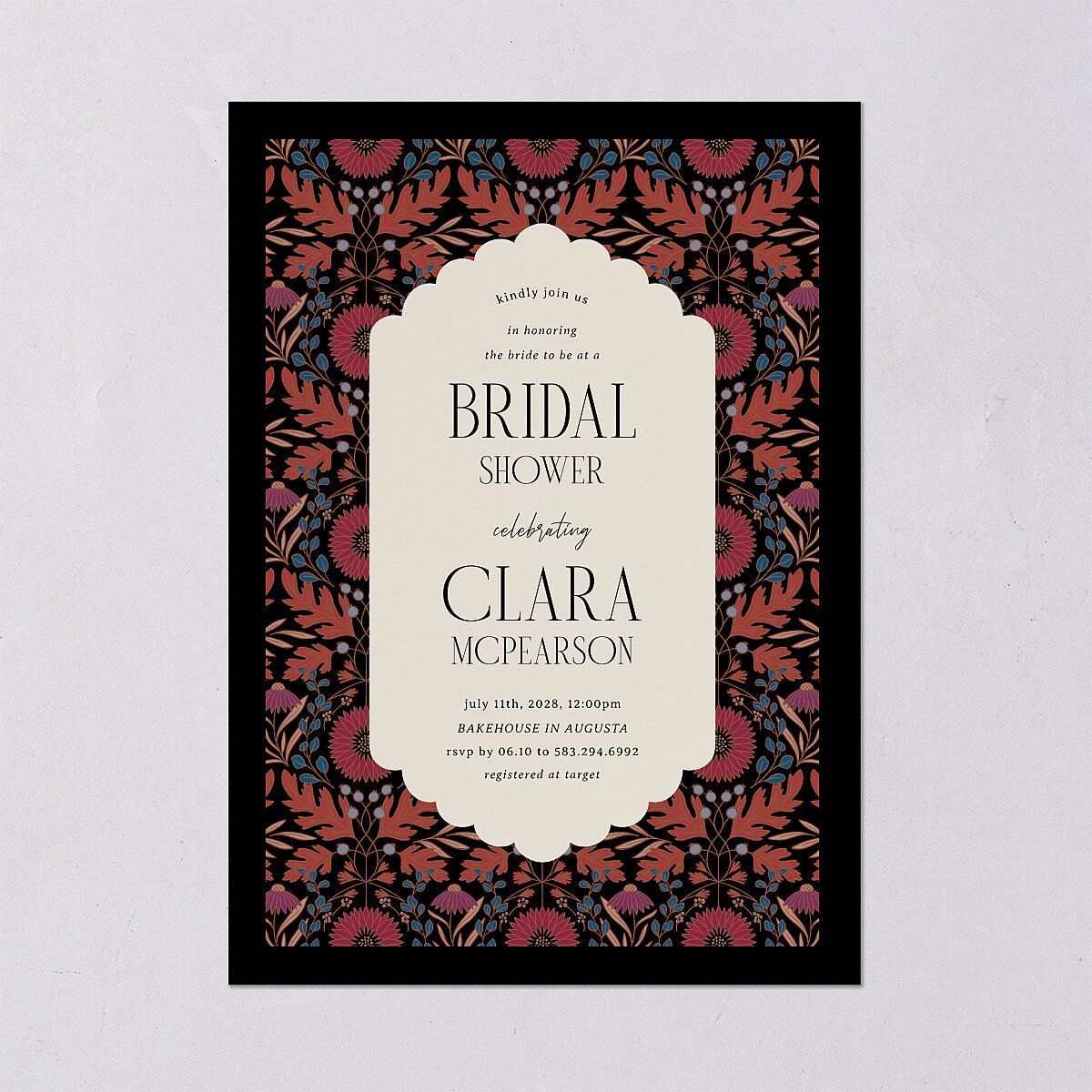 Ornate Garden Bridal Shower Invitations Garnet Signature Blank Standard