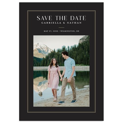 Greenery Frame Save the Date Cards Licorice Signature smooth Blank No Standard