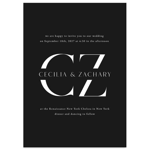 Simple Modern Monogram Wedding Invitations Charcoal Signature Blank No Standard